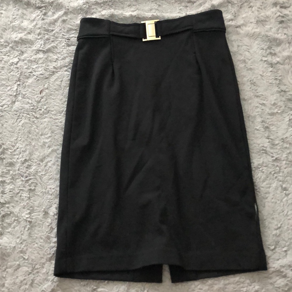 Black pencil skirt with gold buckle